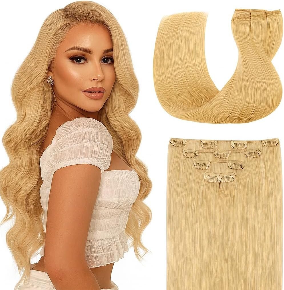 Extensiones de Pelo Remy con Clips – 50 cm, 80 g, 7 Piezas (#60A Nordic Blonde)